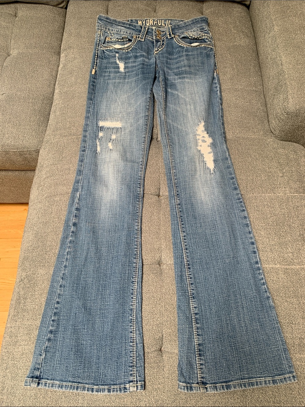 Hydraulic Vintage Light Blue Distressed Flare Jeans